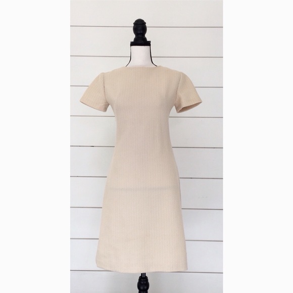 Vintage 60s Cream Textured Dress - Picture 2 of 5
